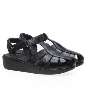 Sandália Anabela Doctor Shoes Esporão Couro 7803 Preta