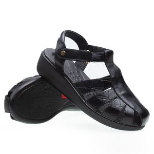 Sandália Anabela Doctor Shoes Esporão Couro 7803(Forro Palmilha Preto) Preta