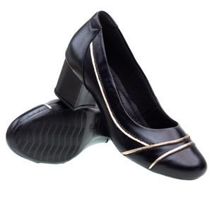 Sapato Salto Doctor Shoes Couro 289 Preto/Metalizado Glacê