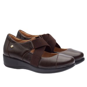 Sapato Anabela Doctor Shoes Esporão Couro 7879 Marrom