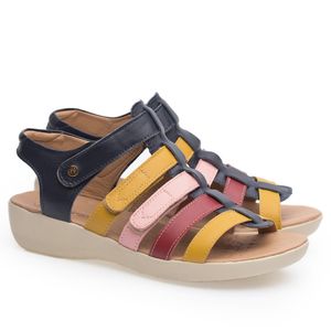 Sandália Doctor Shoes Couro 105 Marinho/Ipe/Carmim/Rosado