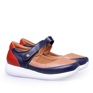 Sapato Casual Doctor Shoes Couro 1407 Marinho/Nude/Vermelho