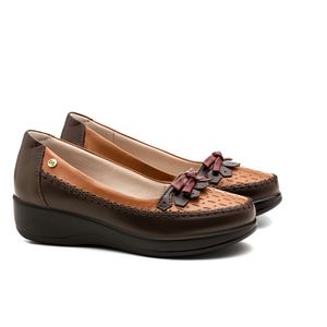 Sapato Anabela Doctor Shoes Couro 7801 Marrom/Camel/Jambo