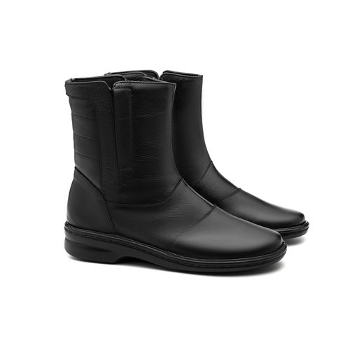Bota Cano Alto Couro Nobre Preto Feminino — Zíper Lateral, Elástico e Solado Ultraleve - 372