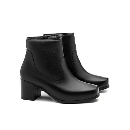 Bota Salto Bloco Couro Nobre Preto Feminino Cano Médio — Palmilha Anti-Impacto e Solado Gel Flexível - 1514