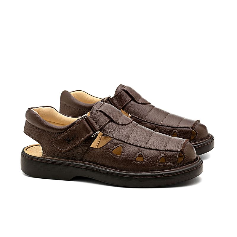 Sandália Doctor Shoes Couro 302 Marrom Masculina com Regulagem