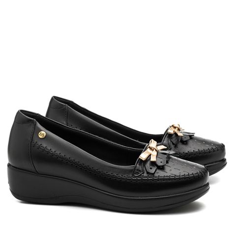Sapato Anabela Doctor Shoes Couro 7801 Preto