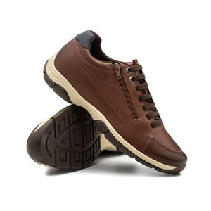 Tênis Doctor Shoes Couro 64415 (Elástico) Whisky/Petróleo