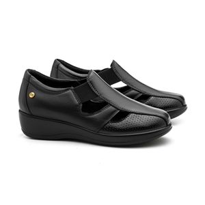 Sapato Anabela Doctor Shoes Couro 7800 Preto