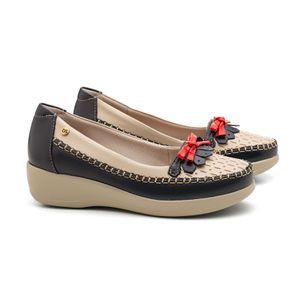 Sapato Anabela Doctor Shoes Couro 7801 Marinho/Off/Pimenta