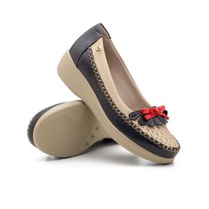 Sapato Anabela Doctor Shoes Couro 7801 Marinho/Off/Pimenta