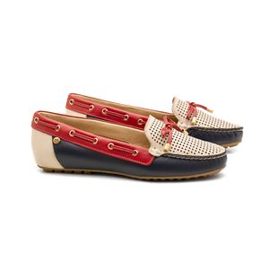 Mocassim Doctor Shoes Couro 1184 Petróleo/Neve/Framboesa