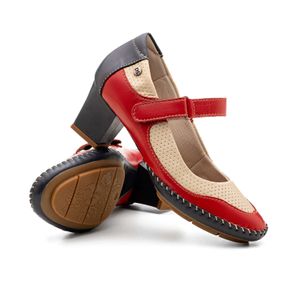 Sapato Salto Doctor Shoes Couro 789 Marinho/Off/Vermelho