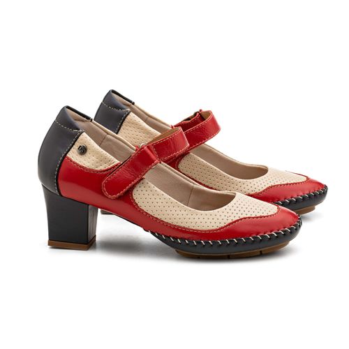 Sapato Salto Doctor Shoes Couro 789 Marinho/Off/Vermelho