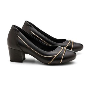 Sapato Salto Doctor Shoes Couro 289 Preto/Metalizado Glacê