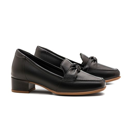 Mocassim Oxford de Couro Preto Doctor Shoes Salto Bloco – Palmilha com Memória e Forro Térmico - 1480