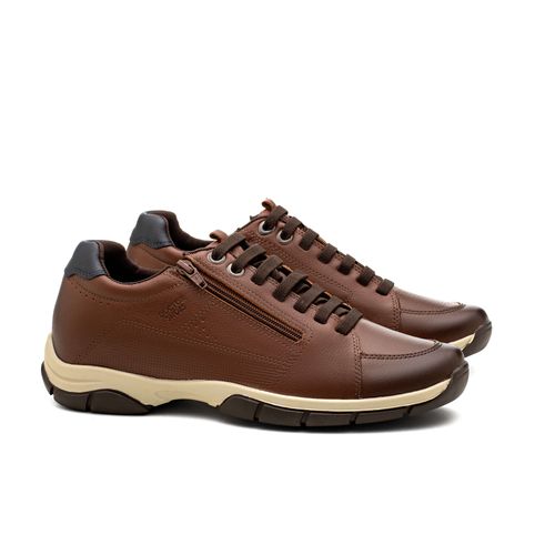 Tênis Doctor Shoes Couro 64415 (Elástico) Whisky/Petróleo