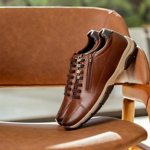 Tênis Doctor Shoes Couro 64415 (Elástico) Whisky/Petróleo