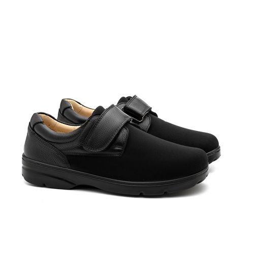 Sapato Casual Techprene e Couro Nobre Preto Masculino — Palmilha Couro Anti-Impacto e Velcro Ajustável - 5305