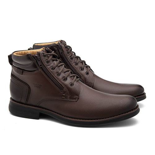 Coturno Couro Nobre Marrom Masculino — Forro Couro, Cadarço e Zíper Lateral - VG49711