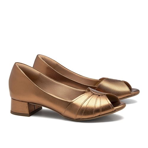 Peep Toe Couro Nobre Bronze Feminino — Palmilha Couro Natural e Salto Bloco 3cm - 35513