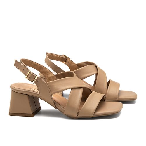 Sandália Couro Nobre Avelã Feminino — Tiras Cruzadas, Fivela Ajustável e Palmilha em Couro Natural - 56129