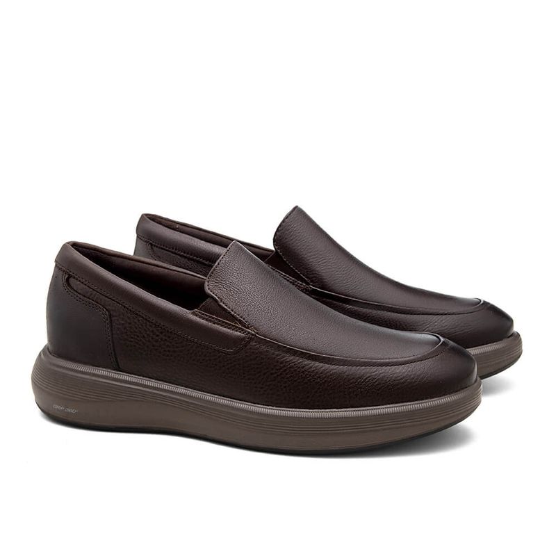 Sapato Loafer Doctor Shoes Couro Café Masculino Elástico - Doctor